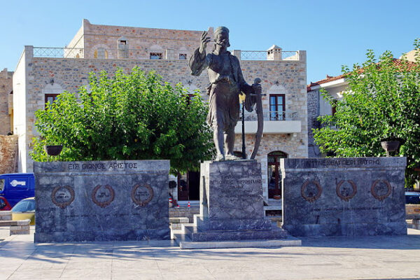 A monument of Petros Mavromichalis in Areopoli - Mani - Peloponnese - photo Bgabel at wikivoyage